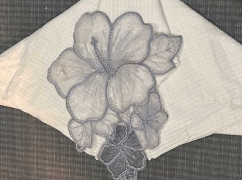 Grey Color Organza Flower With Beads Work For Dress, Gowns, Tops etc.